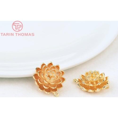 6PCS 18MM 24K Gold Color Plated Brass Flower Charms Connector Pendants High Quality Diy Jewelry Accessories