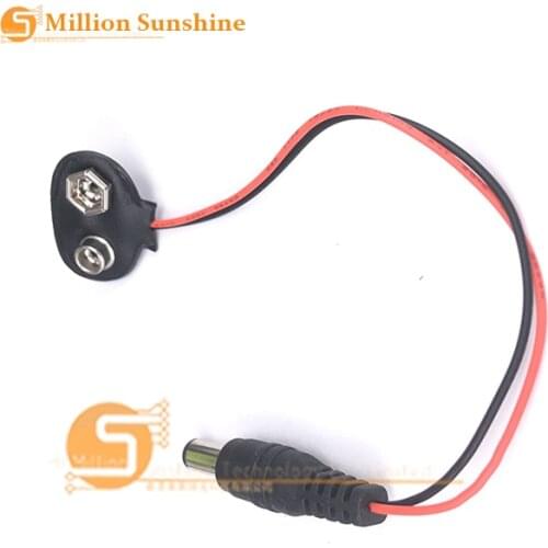 Free shipping 10PCS/lot 9V Battery Buckle Connector Type-T with 5.5*2.1mm DC Plug 15CM wire lead soft shell Battery lock