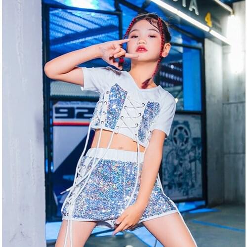 Sequins Jazz Dance Outfit Girl Sets Stage Costume Summer Hip Hop Dancewear Street Dancing Clothes Cheerleader Costume DL8271