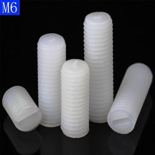 M6 x 1.0 (6mm) White Nylon Plastic Slotted Head Set Screws Flat Point Grub Screws bolts