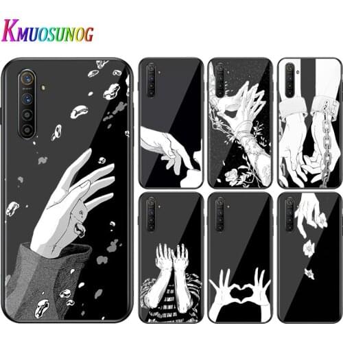 Black Style Art Hand For OPPO Reno 4 3 ACE A9 A5 F15 Realme C2 K5 K3 R17 R15 Pro 4G 5G 2020 Soft Phone Case