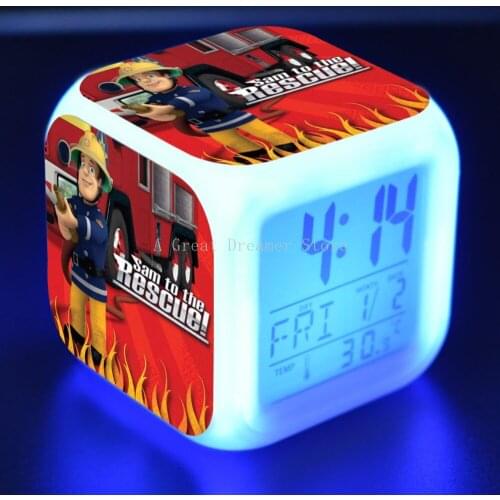 Fire Man Sam Anime Figurine Fireman Sam Juguetes LED Alarm Clock Colorful Touch Light Figure Toys Kids Gift Custom Dropshipping