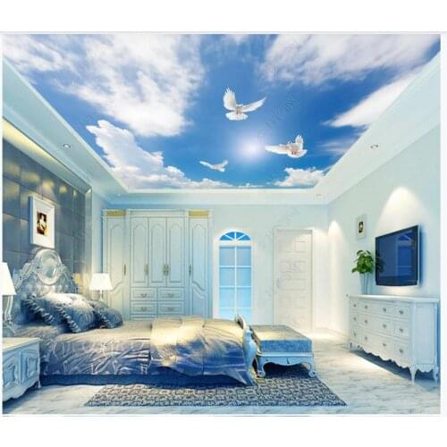 Custom ceiling wallpaper for walls 3 d zenith mural Beautiful blue sky and white clouds sky ceiling pigeon background wall paper