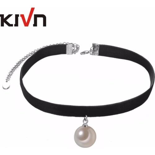 KIVN Fashion Jewelry Black Retro Gothic Choker Collar Glass Pearl Necklaces for Women Girls Christmas Birthday Promotion Gifts