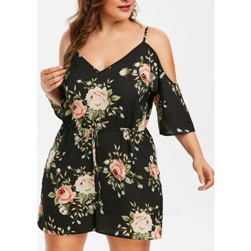 Summer Bodysuits Womens Playsuits Plus Size V-neck Short Sleeve Belt Short Overalls Jumpsuit Casual Bodysuit Button Wide-leg
