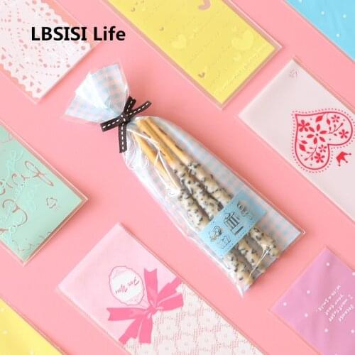 LBSISI Life 100pcs Finger Cookie Cake Bags Love Dot Long Plastic Gift DIY Kraft Card Packaging Cupcake Wrapper Self Adhesive Bag