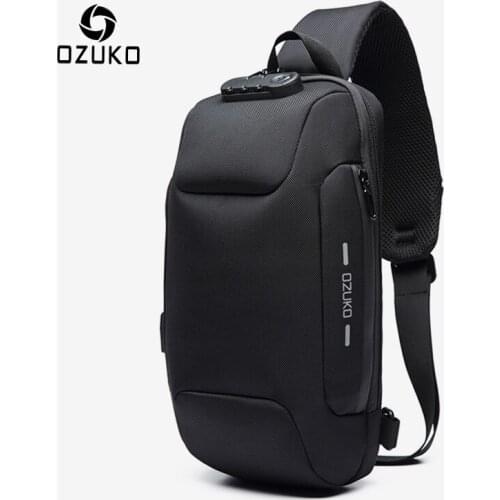 OZUKO Mens Anti-theft Chest Bag Waterproof USB Crossbody Bag Multifunction Male Shoulder Sling Bags Short Travel Messenger Bag