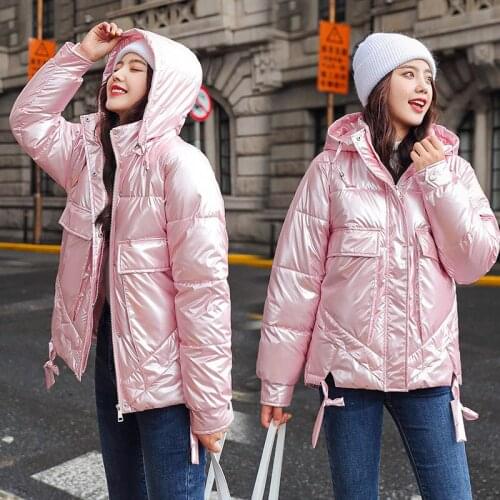 2020 New Parkas Glossy Winter Jacket Removable Hooded Down Cotton Women Coat Loose Warm Thick Outerwear Casual Winter Jackets