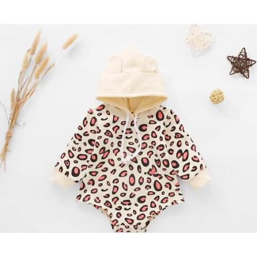 0-12M Newborn Kid Baby Girl Boy Clohtes Autumn Winter Warm Hooded Bodysuit Long Sleeve Cute Sweet Leopard body Top Outfit