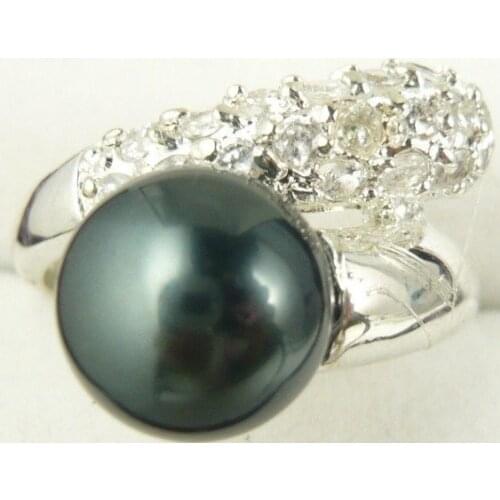 Wholesal fashion jewelry noble plated 8mm black shell pearl ring #7,8,9 35