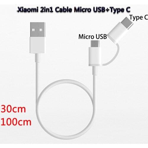 2 In 1 USB Cable Original Xiaomi 2in1 Micro USB C Cable Fast Charger 2A USB Data Line For Mi 8 a3 lite Redmi 7a Note 9S 9 8 Pro