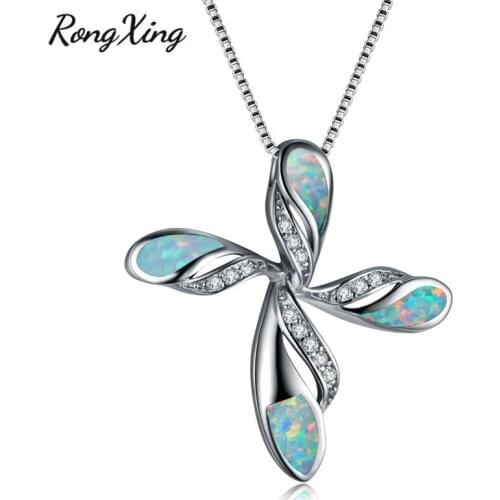 RongXing White Fire Opal Flower Pendants Necklaces for Women Silver Color CZ Necklace Fashion Jewelry Gifts NL0129
