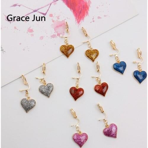 Grace Jun 5 Colors Available Gold Color Colorful Heart Clip on Earrings Without Piercing Fashion Lovely Small Clip Earrings New