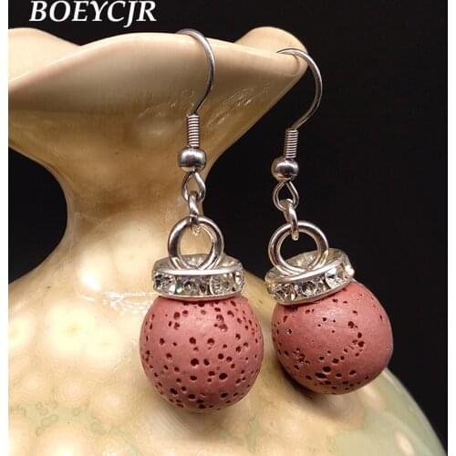 BOEYCJR Colorful Lava Stone Drop Earrings Handmade Fashion Jewelry Natural Stone Dangle Earrings for Women Arete Oorbel
