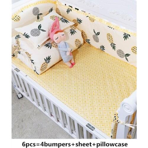 Discount! 6pcs pineapple Baby bedding set character cot bedding set 100% cotton baby bedclothes ,(4bumper+sheet+pillowcase)