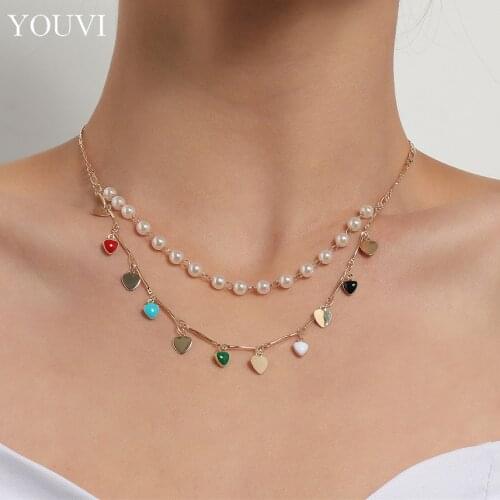 YOUVI Goth Chain Necklace for Women Jewelry on Neck Layered Pearl Beads Chains Womens Pedant Necklaces Choker Charm Accessories