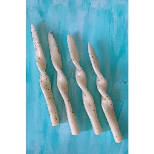 Mysterious Home 4 Pcs Set Cream Gold Glitter Twisted Candlestick Candle