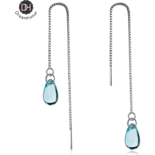 Dreamhonor 925 Sterling Silver Long Tassel Ear Line Earrings Simple Blue Crystal Earrings For Women Jewelry Wholesale
