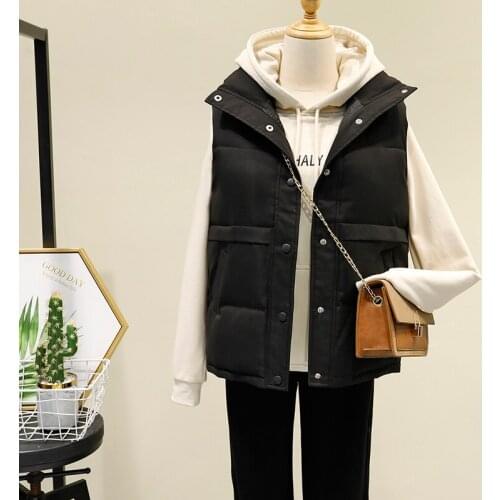 2021 New Autumn Winter Black Vest Jacket Stand Collar Sleeveless Vests Solid Short Waistcoat Female Zipper Cropped Coat Outwear