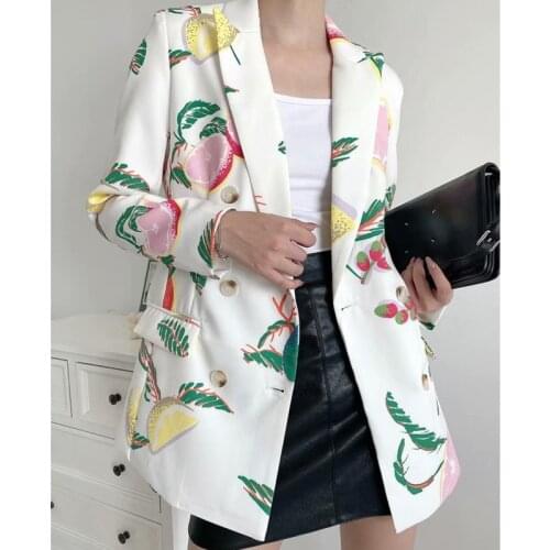 Autumn New Fashion Women Long Sleeve Floral Print Slim Jacket Coat 2021 High Street Suit Casual Blazers