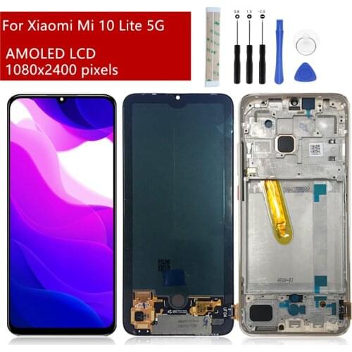 Amoled for Xiaomi Mi 10 Lite 5G lcd display Touch Screen Digitizer assembly +Frame for Mi 10 Lite 5G LCD replacement repair part