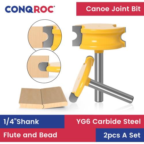 2 Pieces 1/4” 6.35mm Shank Canoe Flute & Bead Router Bits Set Woodworking Wooden Cask Wooden Boat Milling Cutter