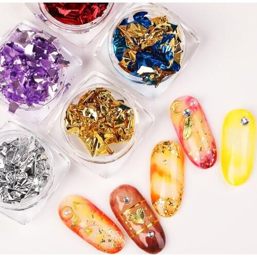 1 Box Gold Silver Irregular Aluminum Foil Paper Nail 3D Glitter DIY Mirror Powder Paillette Foils Sticker Nail Art Decorations