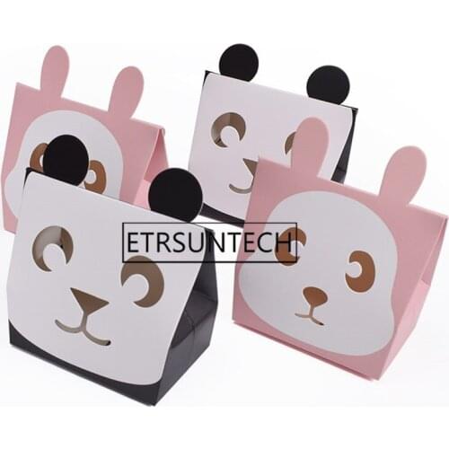 200pcs Cartoon Panda & Rabbit Folding Cookie Boxes Packaging for Sweets Candy Snack Paper Box