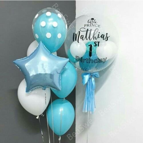 24" transparent bubble PVC balloons with Customized Sticker blue Boy Baby Shower Little Prince 1st Birthday decor party supplies