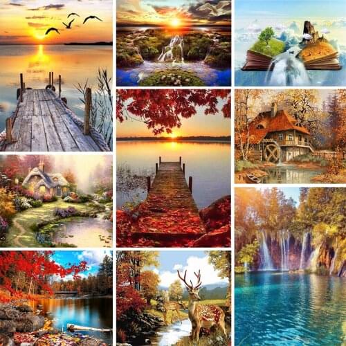 5D Diamond Painting Landscape Waterfall DIY Square Diamond Embroidery Cross Stitch Painting Mosaic Rhinestone Picture Decoration