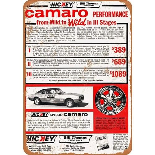 Anwei Signs 12 x 16 Tin Sign - Nickey Special Camaro - Metal Sign Vintage Look Garage Man Cave Retro Wall Decor