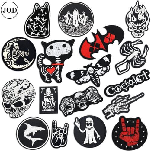 Biker Patch on Clothes Sticker Skull Embroidery Iron on Patches for Clothing Badge Hell Ghost Stripe Sew on Cloth Bag Repair