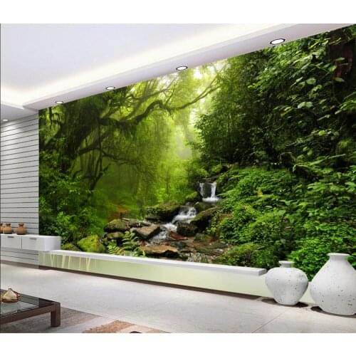 Beibehang Custom wallpaper green forest big tree 3D TV background water landscape decoration background 3d wallpaper