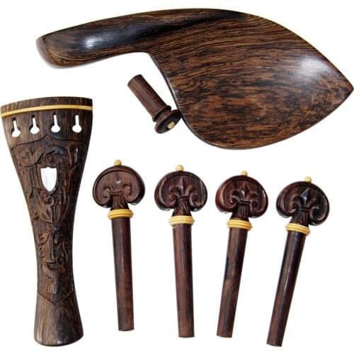 Free Shipping 1 Set Hand Carved Rosewood/Boxwood 4/4 Violin Parts Violin Chinrest Violin Pegs Violin Tailgut Accessories