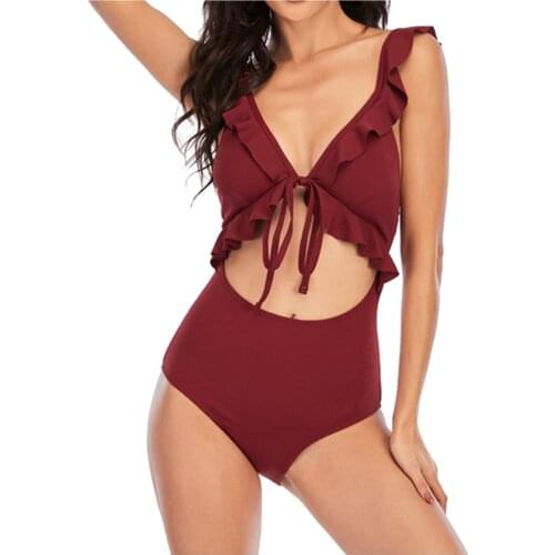 One-Piece Bikinis Set V Neck Ruffle Tank Top Sleeveless Summer Swimwear for Women Bathing Suit Beachwear Brazilian Bikini 2021