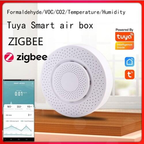 Tuya ZIGBEE 3.0 Smart Air Box Formaldehyde VOC Carbon Dioxide Temperature And Humidity Sensor Home Automation Alarm Detector