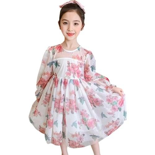 Girl Dresses Rose Floral Girls Party Dress Kids Spring Autumn Children Dress Casual Style Girls Costumes Kids 6 8 10 12 14