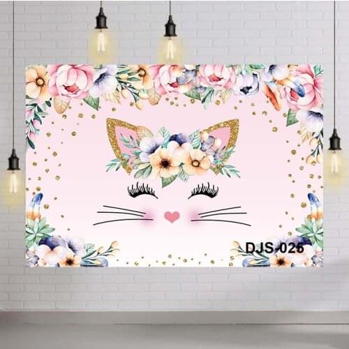 Photography Backdrops Cute Cat Princess Girl Birthday Party Golden Dots Pink Pastel Color Fotografia Background