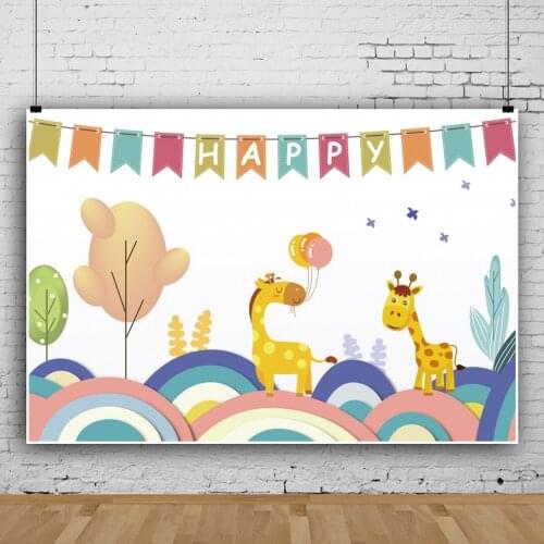 Happy Birthday Giraffe Banner Carnival Background for Portrait Photography Party Decors Backdrops Photocall Studio Accessories