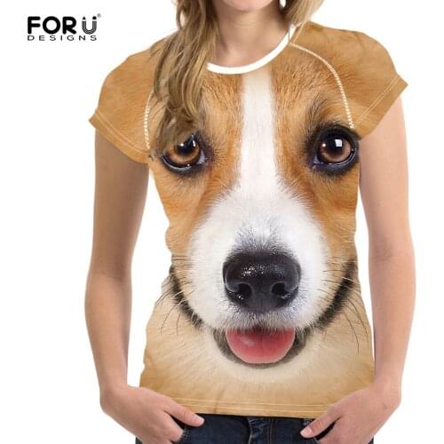 FORUDESIGNS 3D Animals Corgi Dog Print Women Summer Tshirs Crewneck Harajuku Style Femme Vetement Comfortable T-shirts Girls Tee