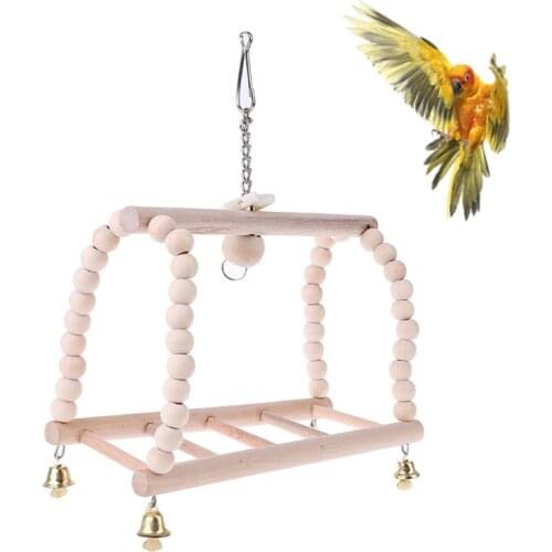 Pet Swing Bridge Natural Wood Parrot Bird Parakeet Hanging Cage Beads Bell Funny Climb Ladder Pendant Supplies Balance Training