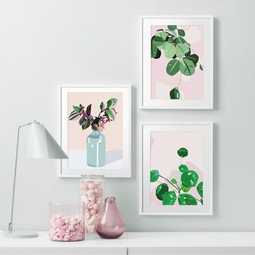 Modern Minimalism Style Green Plants Canvas Painting Wall Art Nordic Posters and Prints Wall Pictures for Living Room Decoration