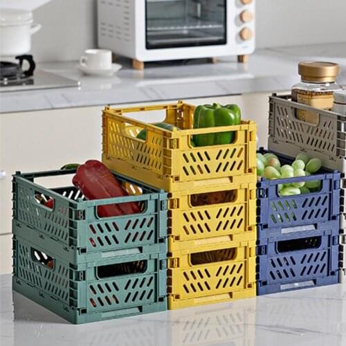 Storage Basket Folding Large Capacity Load Bearing Collapsible Plastic Storage Crate Box for Kitchen Storage Box Laundry Basket