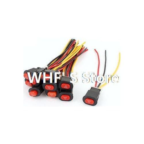 Red Button Wired Latching Type Light Switch Controller 10 Pcs for Motorcycle