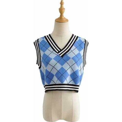 Summer New European and American Womens Rhombic High Waist College V-neck Knitted Vest Jacket DLSY1856