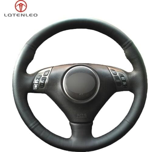 LQTENLEO Black Genuine Leather DIY Hand-stitched Car Steering Wheel Cover for Honda Accord 7 2002-2007 Acura TSX 2002-2007
