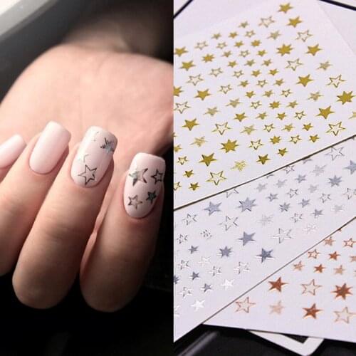 Lovely Stars Geometry 3D Nails Art Sticker gold/silver/rose gold Ornaments self-Adhesive Sliders Manicure Accessories new