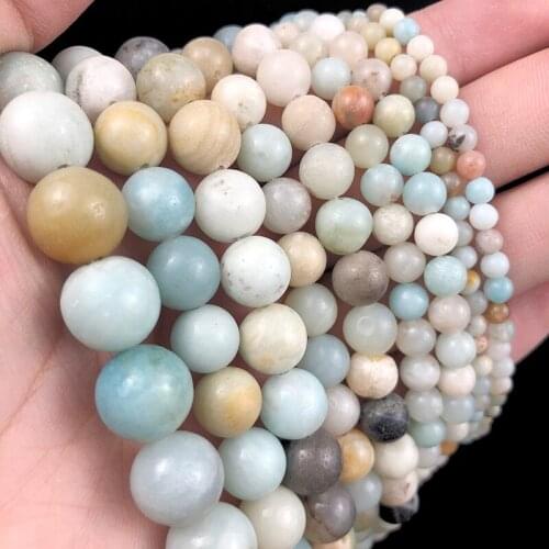 MKTREG Amazonite stone Natural Stone Top quality 4-12MM Round ball Loose beads for jewelry bracelet making DIY accessories15inch