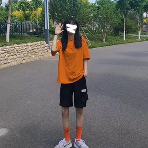 Cotton Purple Short Sleeve T-shirt Female Korean Ins Student Loose Summer Top Half Sleeve Versatile