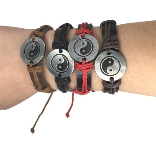 Trendy Jewelry 2017 Unisex Retro Style Tai Chi Ying Yang Alloy Shape Braid String Charm Bracelet Chain TT@88